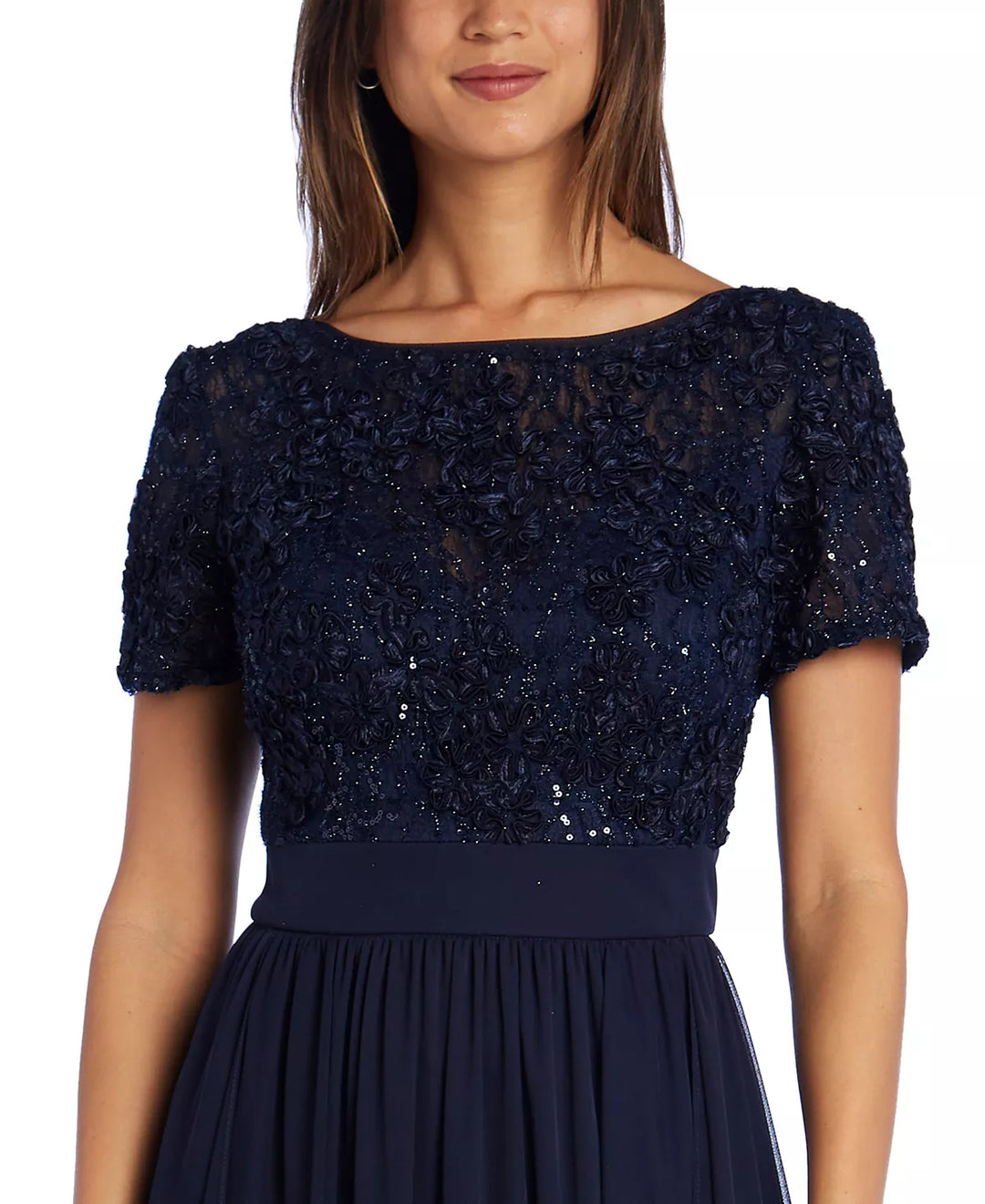 R & M Richards Sequin & Ruffle Gown