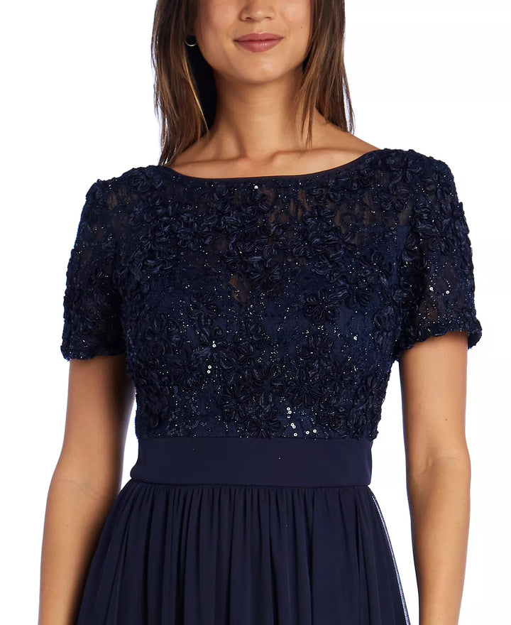 R & M Richards Sequin & Ruffle Gown