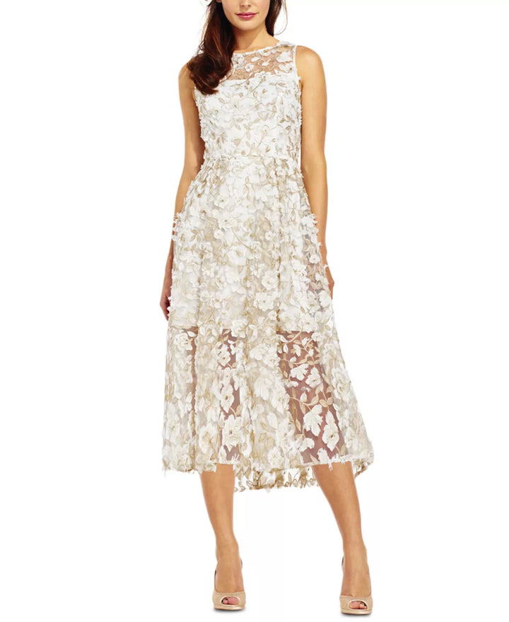 Adrianna Papell Floral-Appliqués Midi Dress