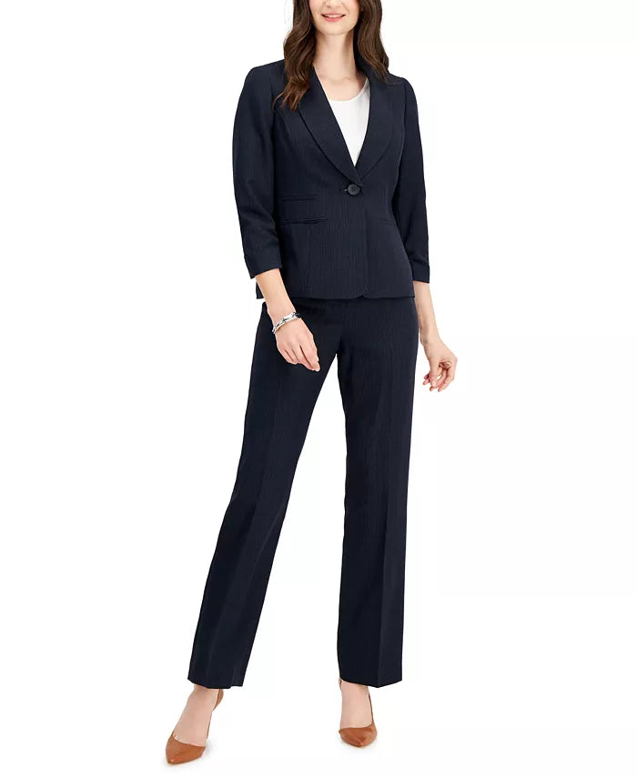 Le Suit Ruched-Sleeve One-Button Pantsuit