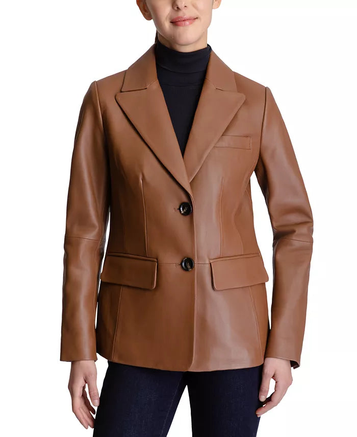 Anne Klein Leather Blazer Coat