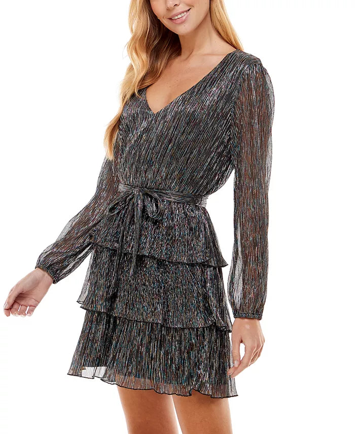 City Studios Metallic Tiered Dress