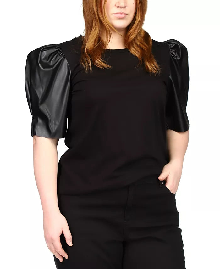 MICHAEL MICHAEL KORS Faux Leather Puff-Sleeve Top