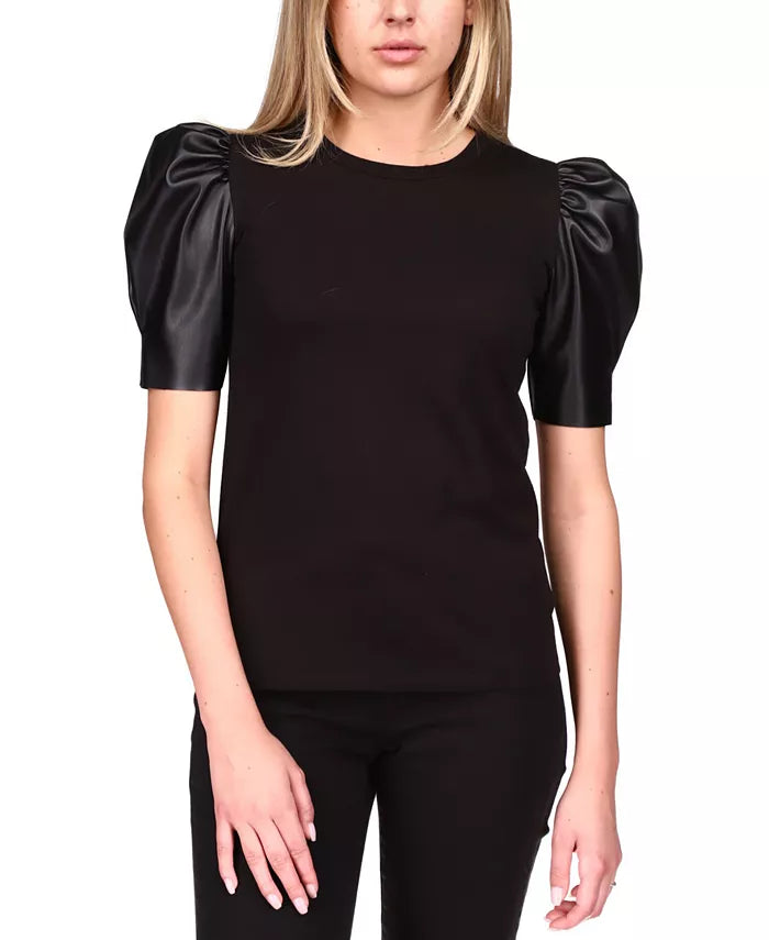MICHAEL MICHAEL KORS Faux Leather Puff-Sleeve Top