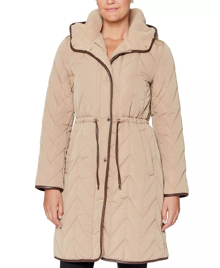 Vince Camuto Women's Petite Hooded Quilted Coat