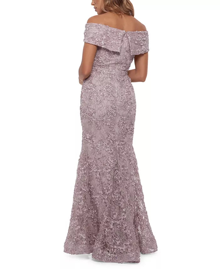 XSCAPE Off-The-Shoulder Lace Gown