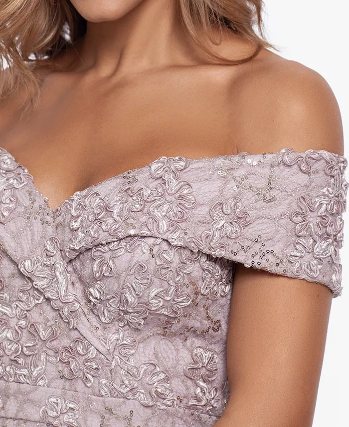 XSCAPE Off-The-Shoulder Lace Gown