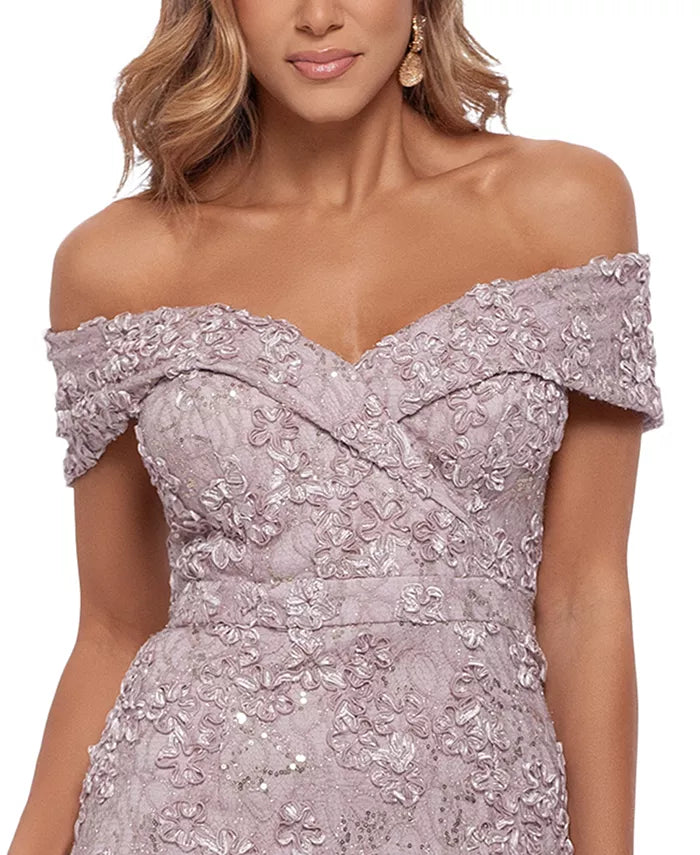 XSCAPE Off-The-Shoulder Lace Gown