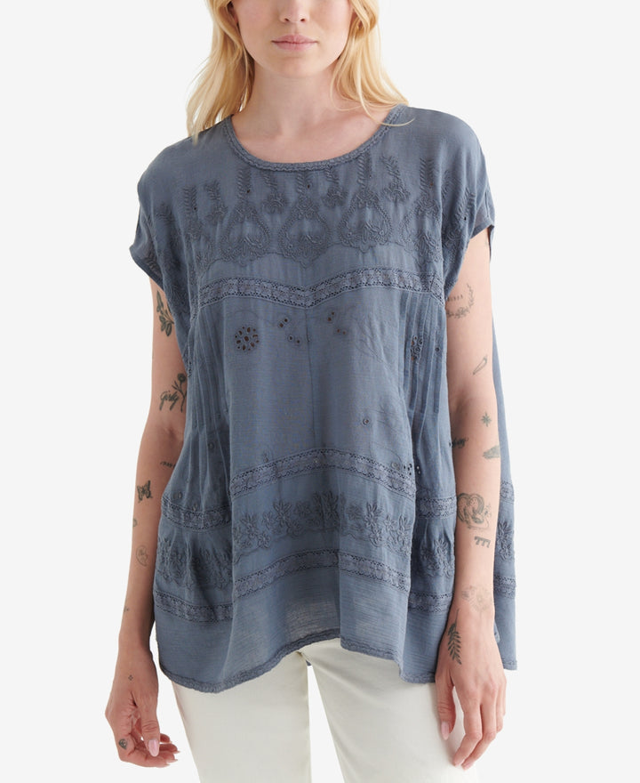 Lucky Brand Short-Sleeved Embroidered Tunic
