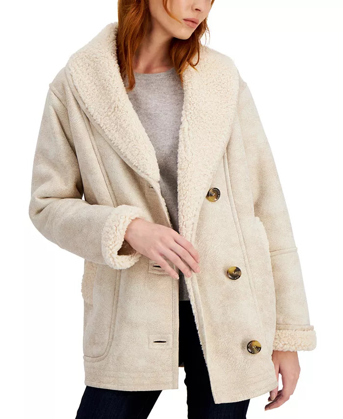 Sam Edelman Shawl-Collar Faux-Shearling Coat