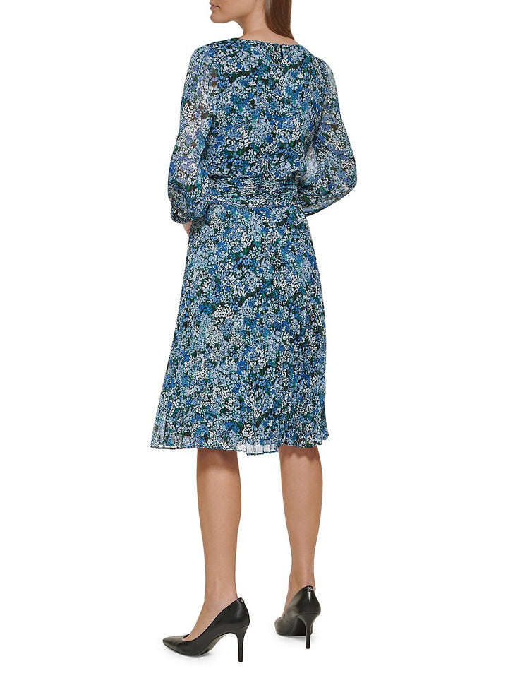 KARL LAGERFELD PARIS Floral Print Chiffon Midi Dress