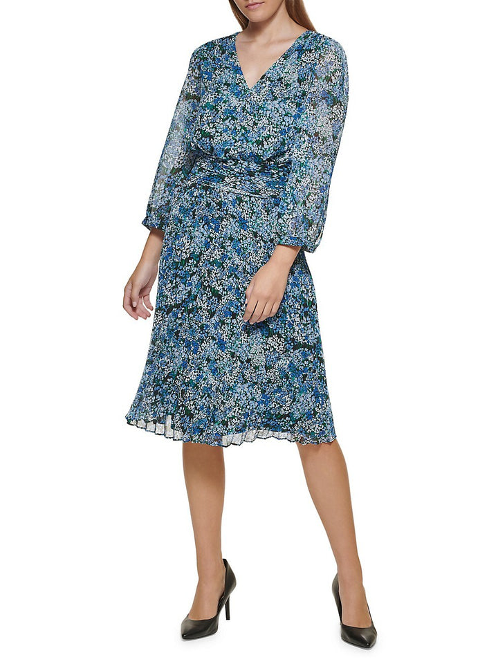 KARL LAGERFELD PARIS Floral Print Chiffon Midi Dress