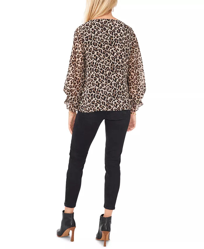 Vince Camuto Leopard Print Smocked Cuff Top