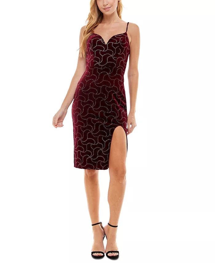 City Studios Juniors' Velvet Beaded Side-Slit Dress