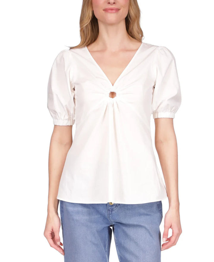 Michael Kors Puff Sleeve Ring Cotton Top