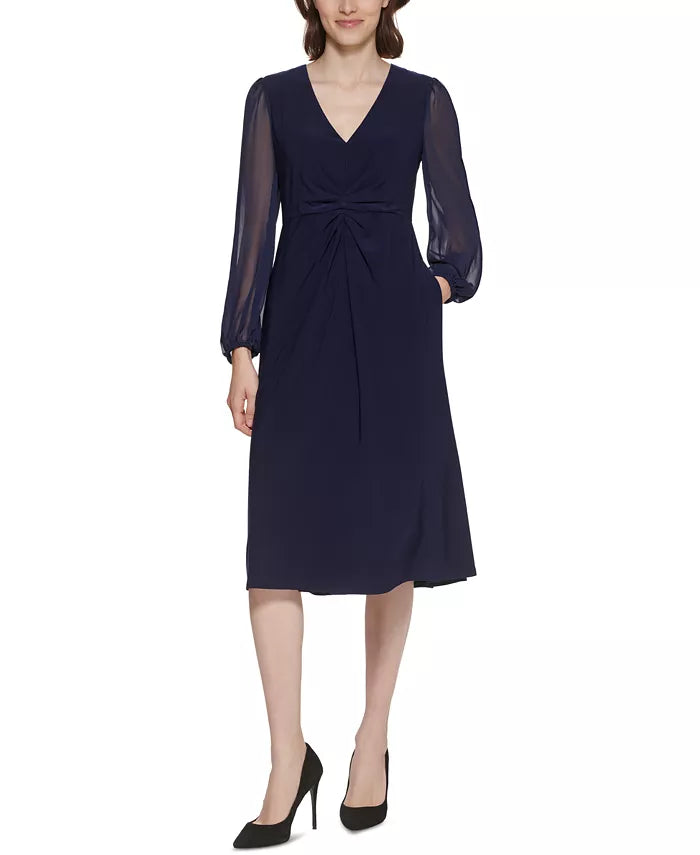 Jessica Howard Petite Chiffon-Sleeve Midi Dress