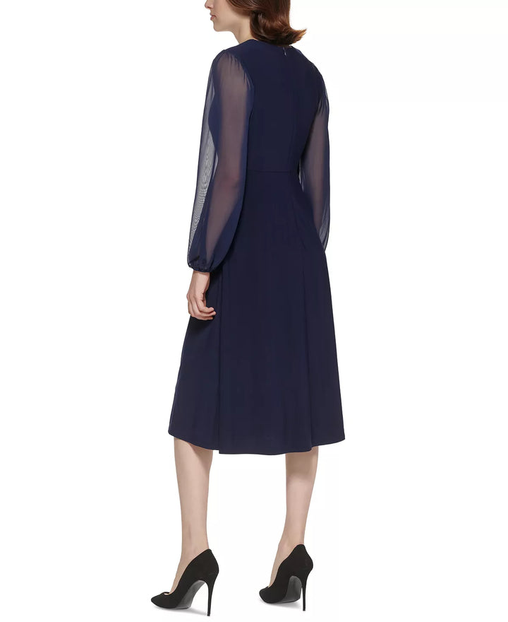 Jessica Howard Petite Chiffon-Sleeve Midi Dress