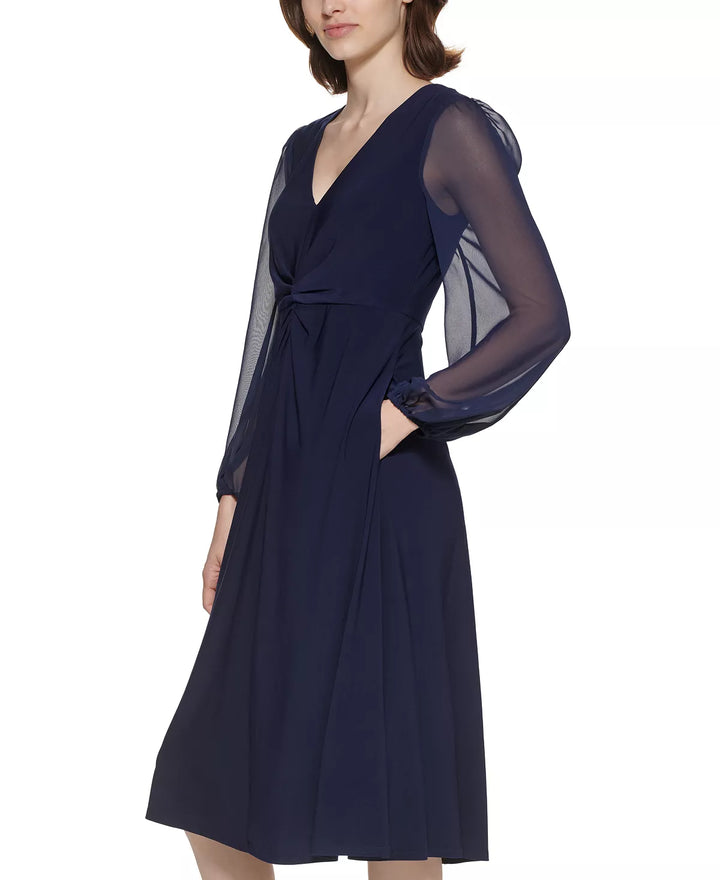 Jessica Howard Petite Chiffon-Sleeve Midi Dress