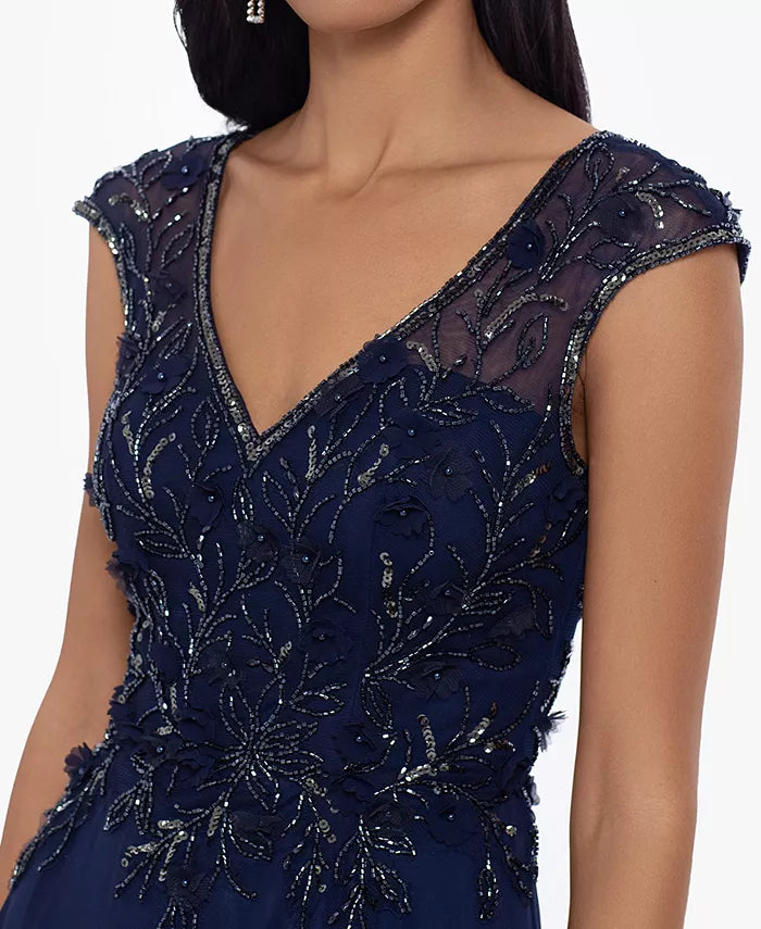 XSCAPE Petite Embellished-Bodice Chiffon Gown