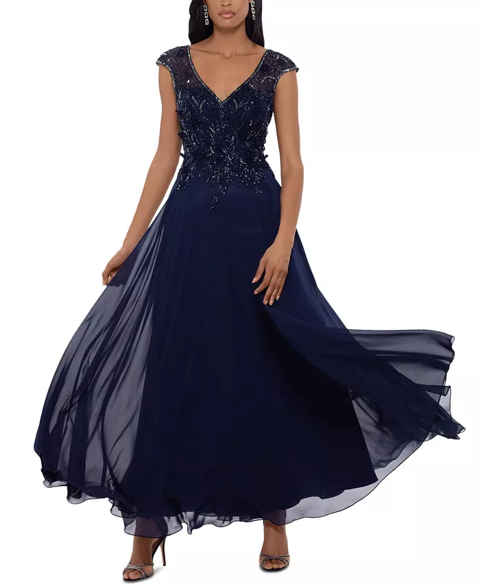 XSCAPE Petite Embellished-Bodice Chiffon Gown