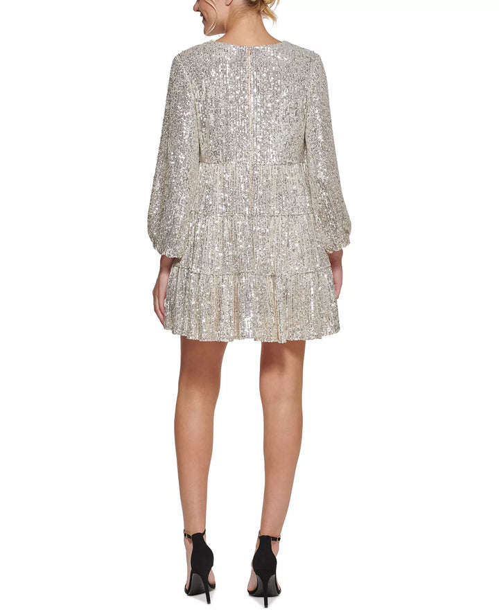 Eliza J Sequinned Tiered Fit & Flare Dress