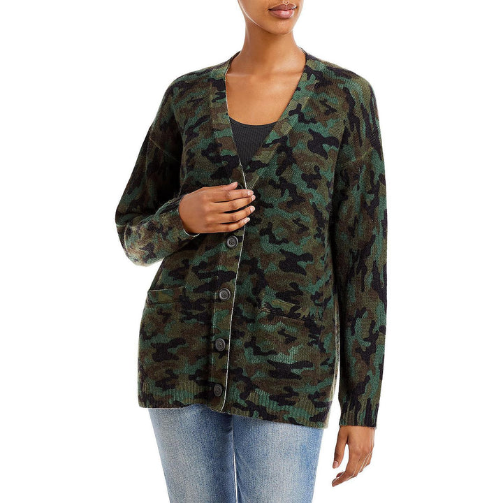 AQUA Cashmere Oversized Camo Cashmere Cardigan