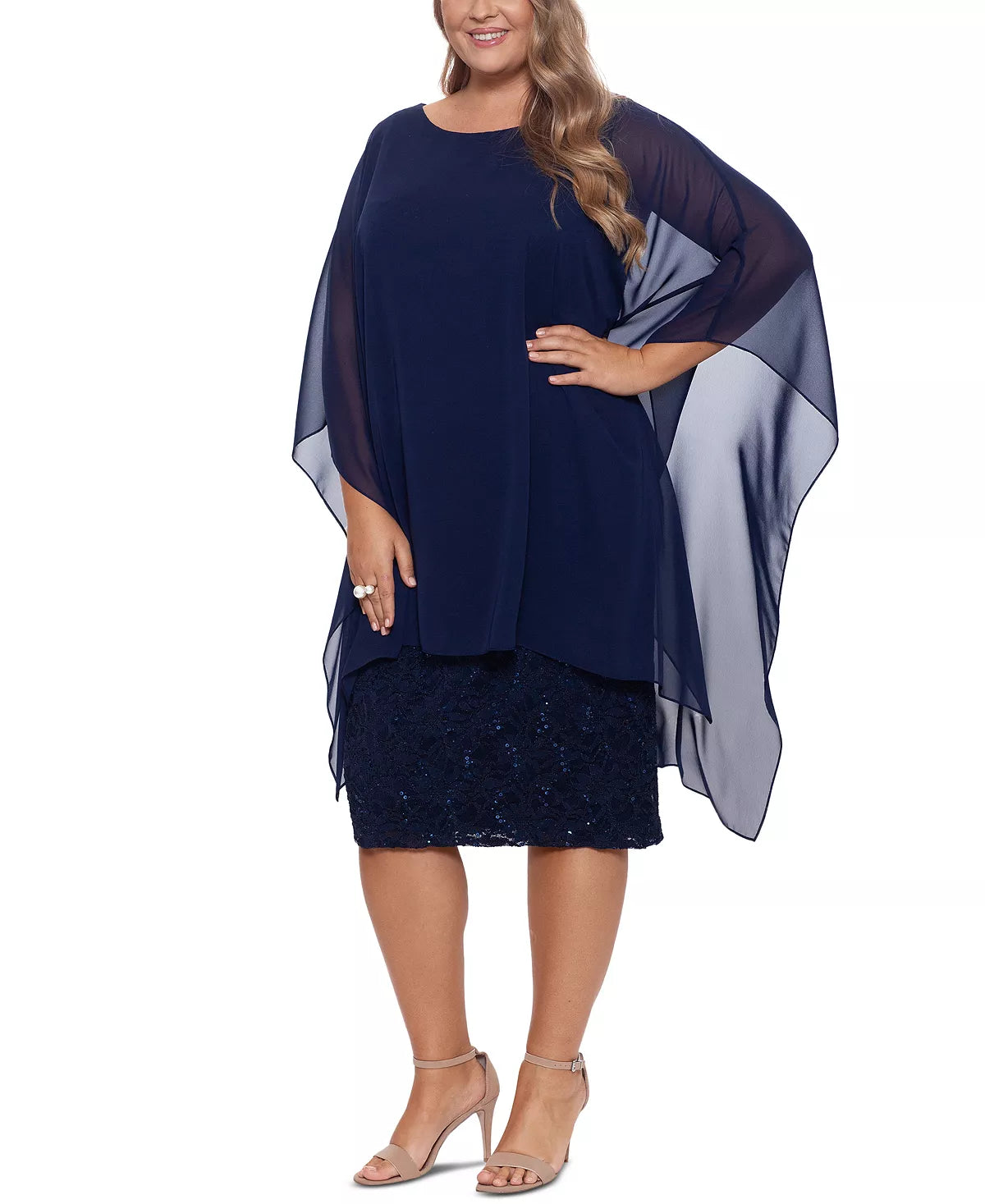 Betsy & Adam Plus Size Chiffon-Overlay Sequin Lace Dress