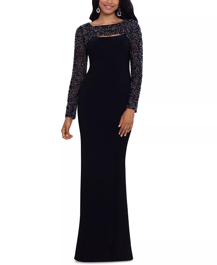 Betsy & Adam Embellished Cutout Gown