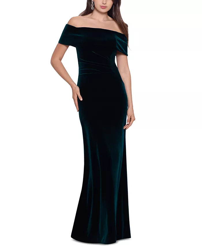 XSCAPE Off-The-Shoulder Velvet Gown
