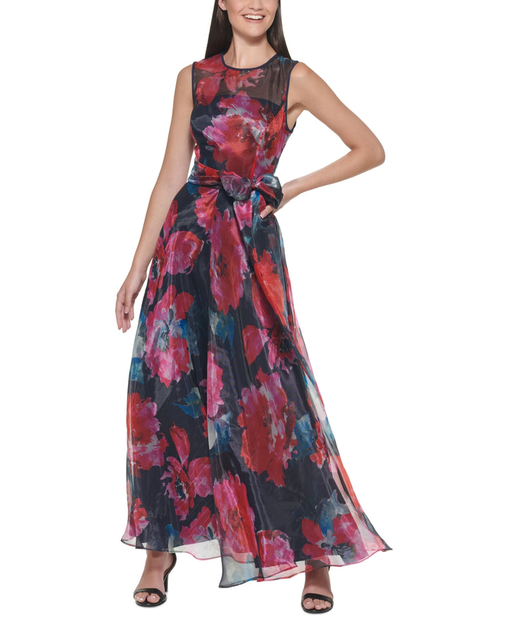 Eliza J Printed Organza Wide-Leg Jumpsuit