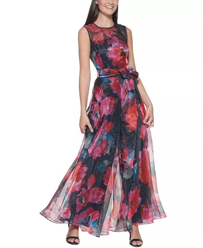 Eliza J Printed Organza Wide-Leg Jumpsuit