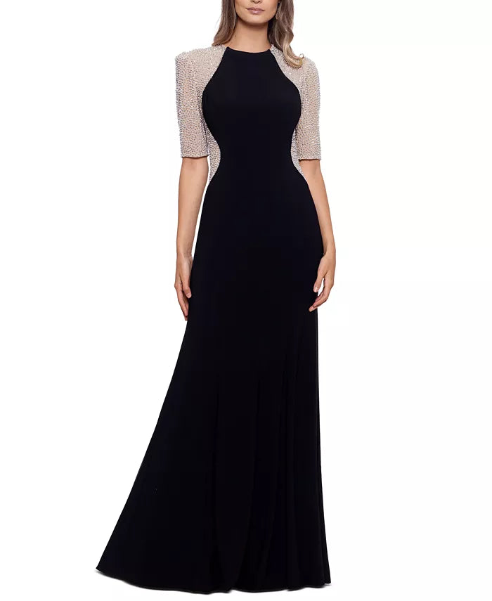 XSCAPE Beaded Colorblocked Gown