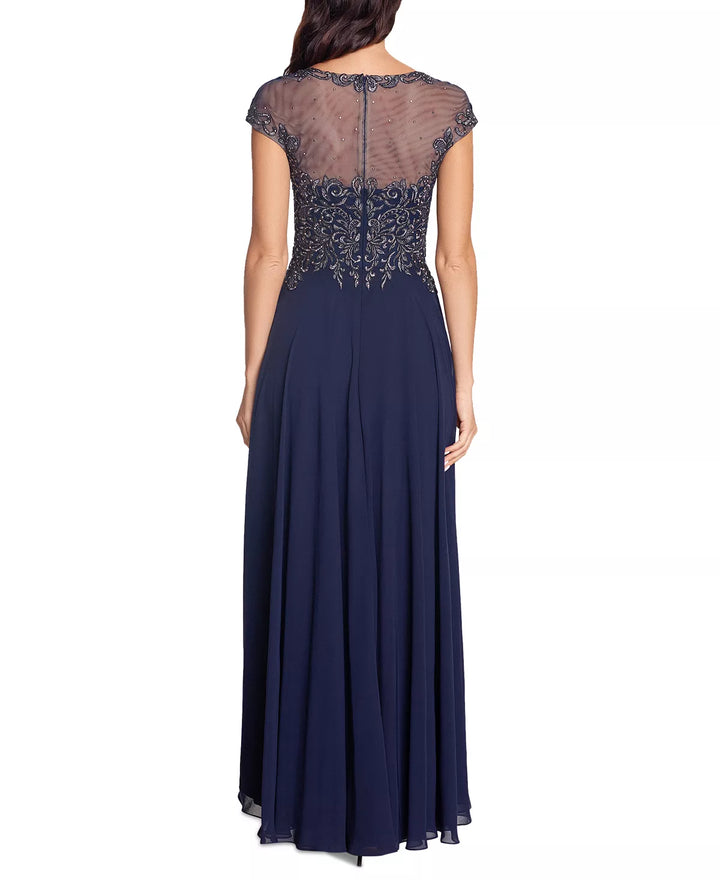 XSCAPE Petite Embellished Illusion-Top Gown