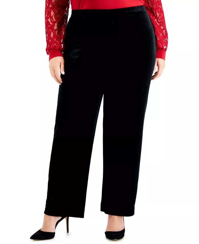 Kasper Plus Size Wide-Leg Velour Pants