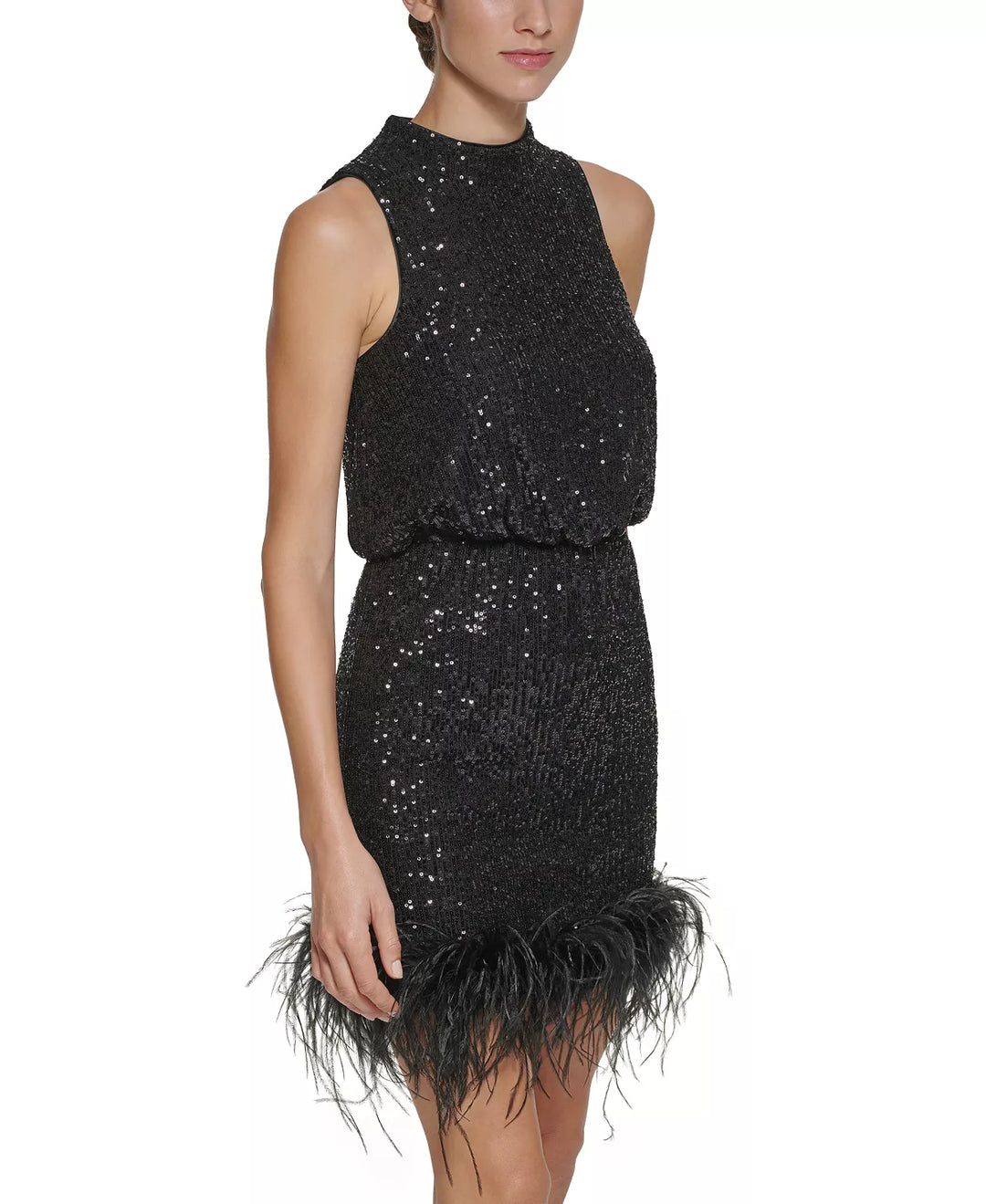 Eliza J Feather-Hem Sequin Dress