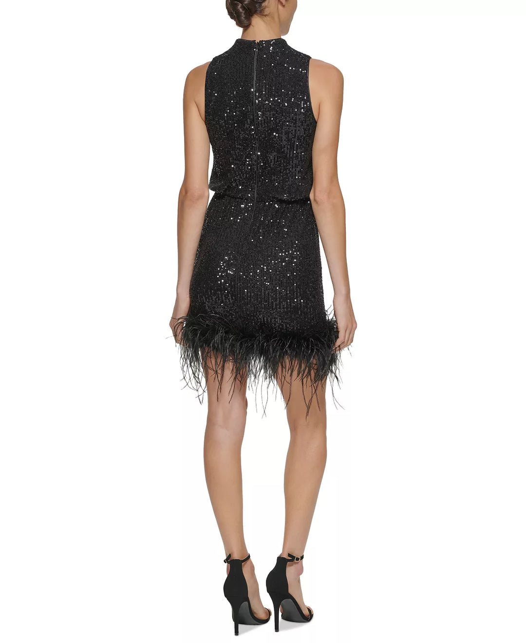 Eliza J Feather-Hem Sequin Dress
