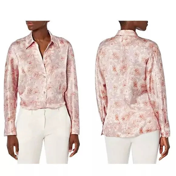 Vince Dahlia Printed Silk Cinch Back Shirt