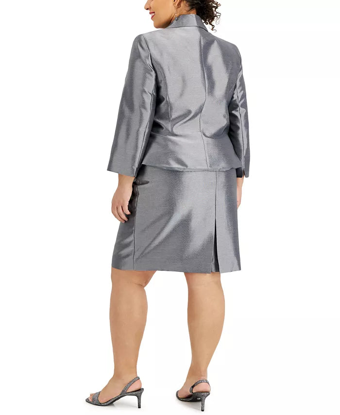 Le Suit Plus Size Metallic Peplum Skirt Suit
