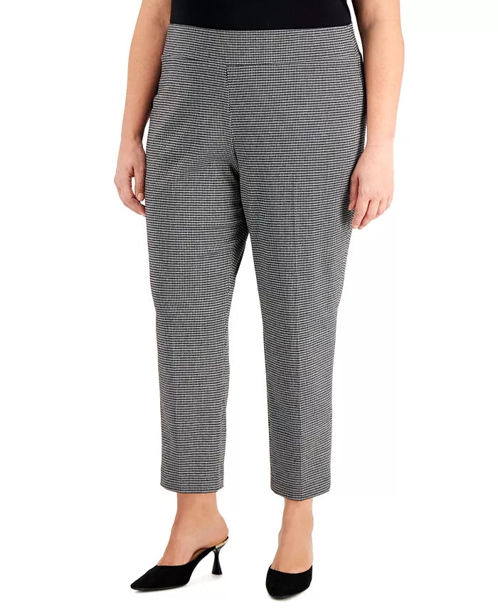 Kasper Plus Size Houndstooth Slim Ankle Pants
