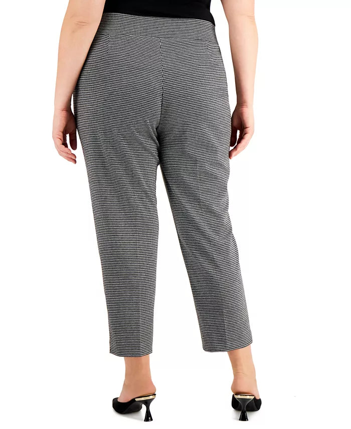 Kasper Plus Size Houndstooth Slim Ankle Pants