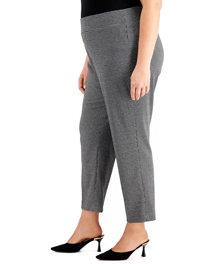 Kasper Plus Size Houndstooth Slim Ankle Pants