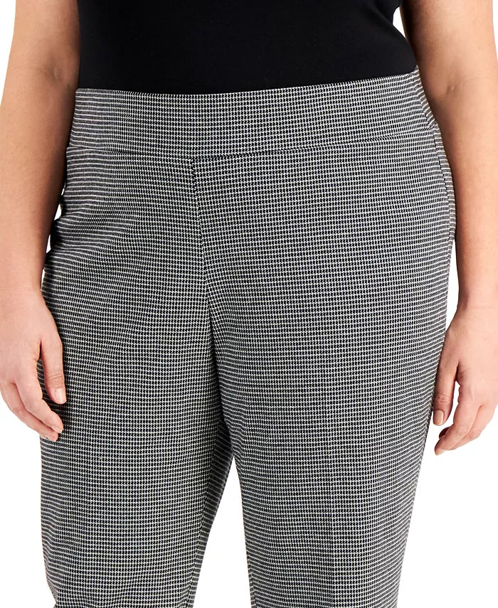 Kasper Plus Size Houndstooth Slim Ankle Pants