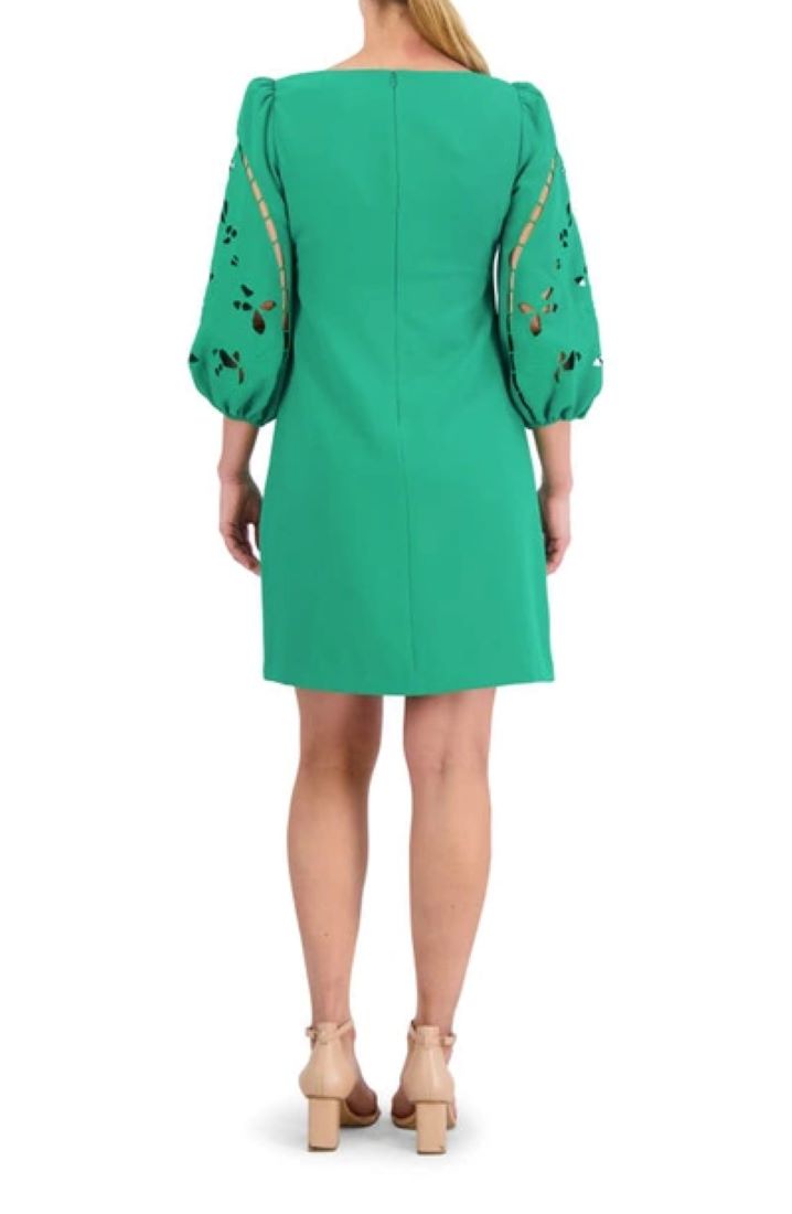 Vince Camuto Signature Stretch Crepe Embroidered-Sleeve Shift Dress