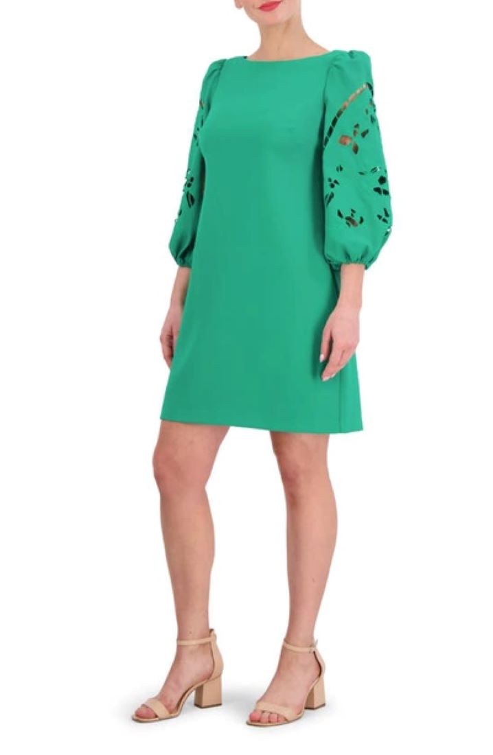 Vince Camuto Signature Stretch Crepe Embroidered-Sleeve Shift Dress