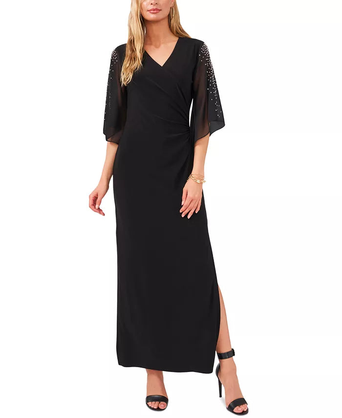 MSK Beaded-Sleeve Gown