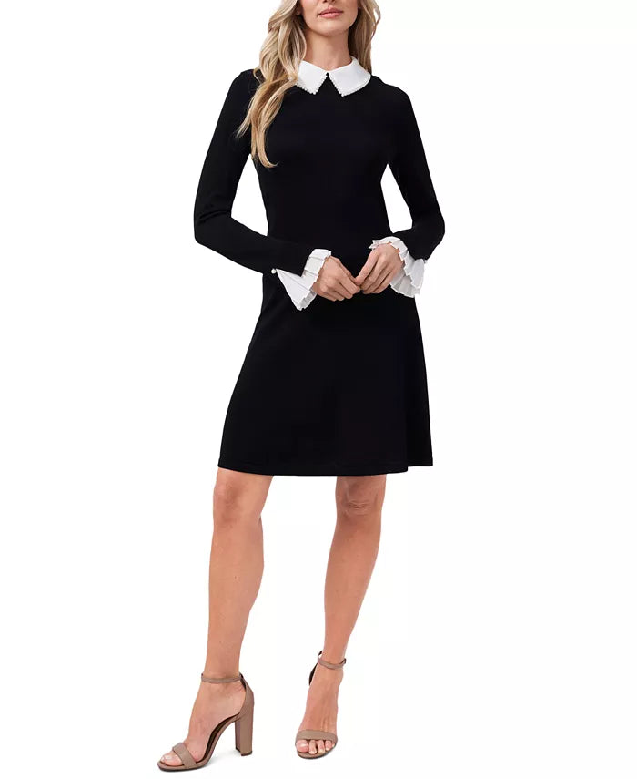 CeCe Pleated-Cuff Collared Cotton Dress