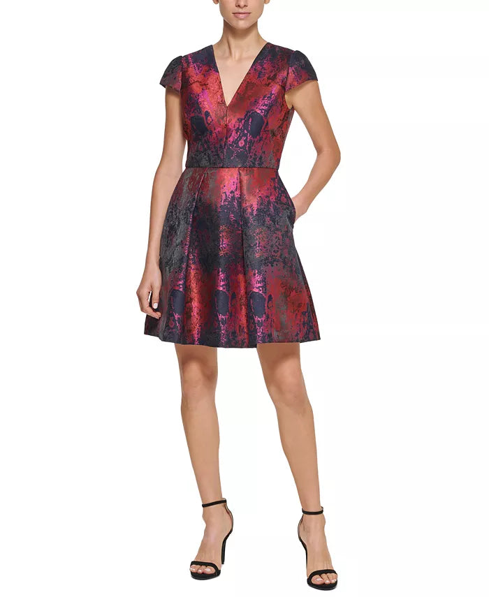 Vince Camuto Jacquard Cap Sleeve Fit & Flare Dress