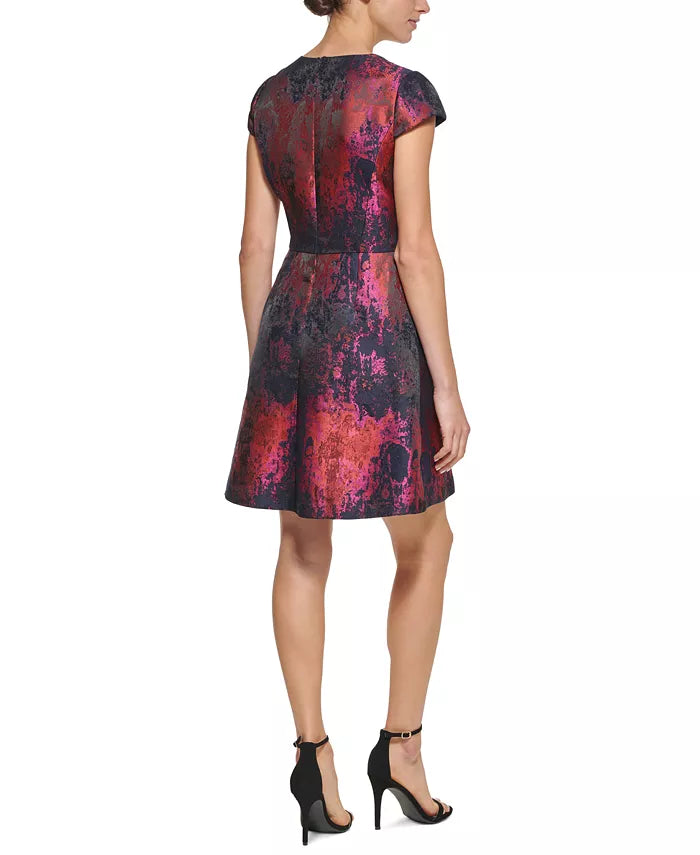 Vince Camuto Jacquard Cap Sleeve Fit & Flare Dress