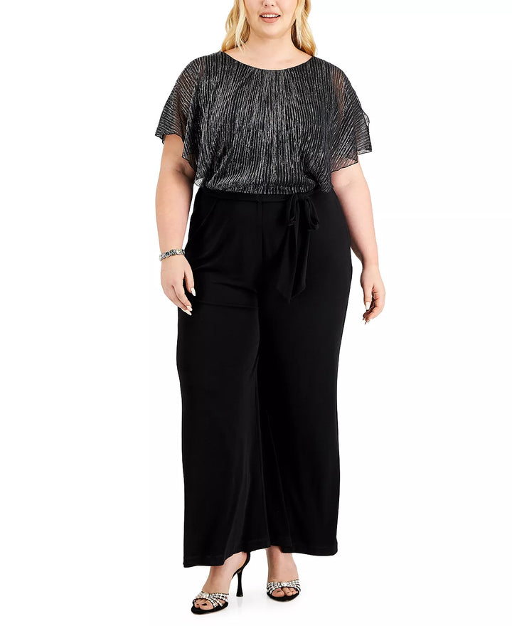 Connected Plus Size Shimmer-Bodice Jumpsuit