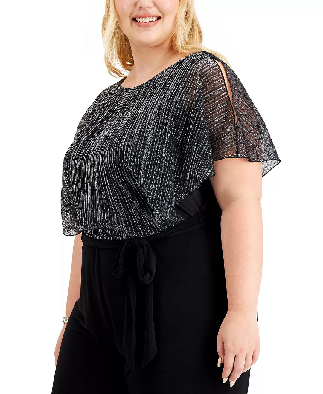Connected Plus Size Shimmer-Bodice Jumpsuit